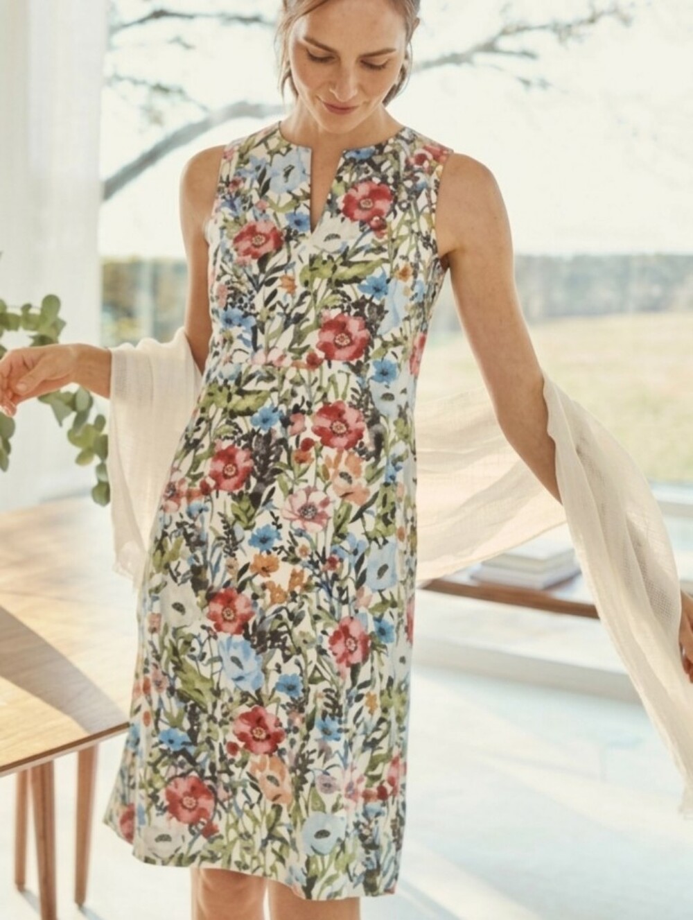 😍J. Jill Sleeveless Floral Midi Dress — Sixe S Petite (6p) 100% linen